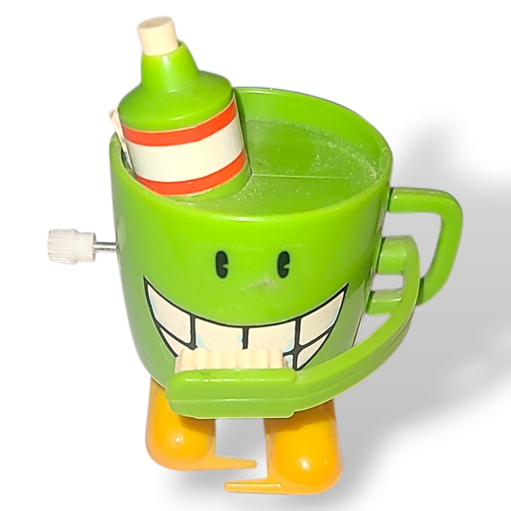 Vintage KN Toothbrush Cup Wind Up Toy Hong Kong Dental Teeth Novelty
